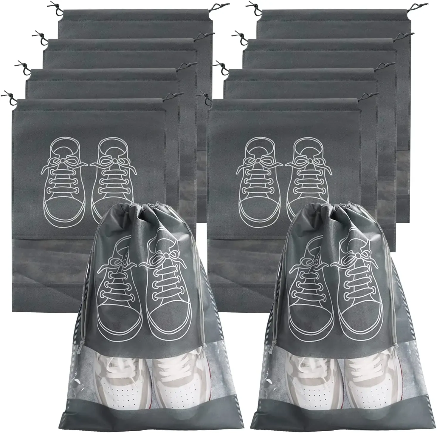 Sacs à chaussures de voyage avec cordon, lot de 5 ou 10, grands organisateurs portables et transparents 13