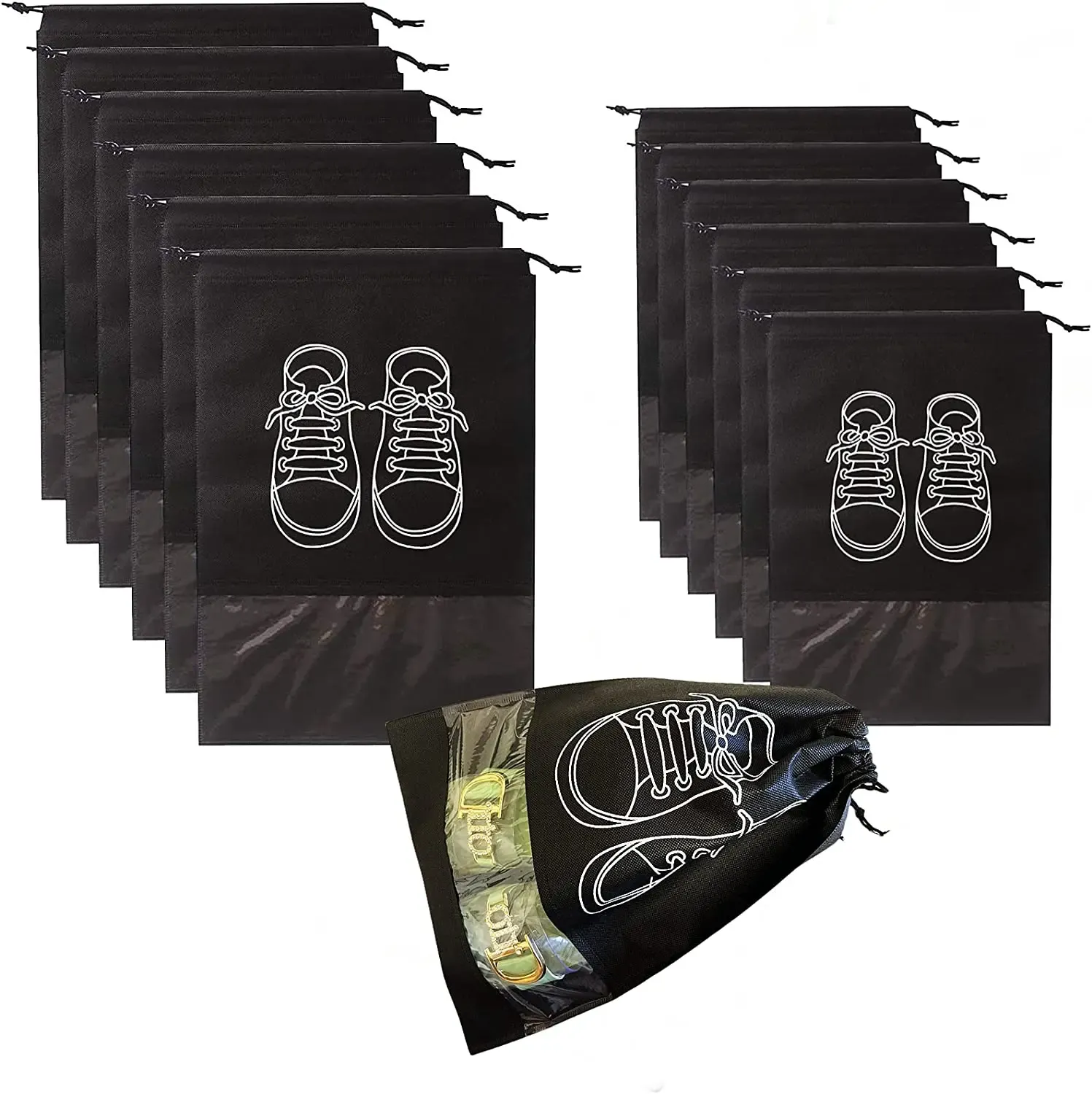 Sacs à chaussures de voyage avec cordon, lot de 5 ou 10, grands organisateurs portables et transparents 11