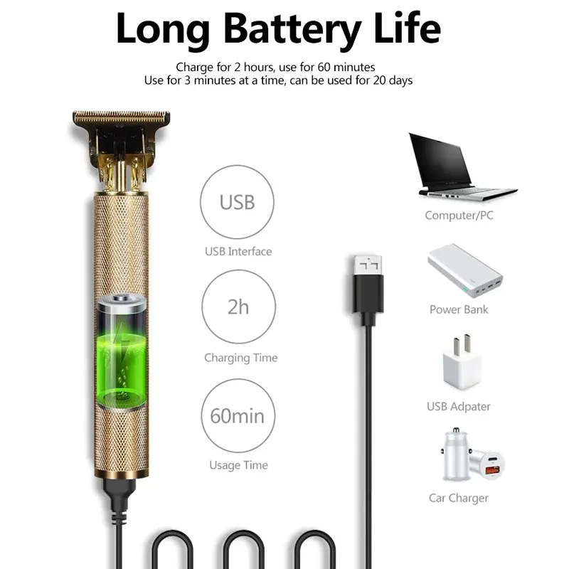 Tondeuse à cheveux professionnelle T9 pour hommes, USB, rechargeable rapidement, outils de soin de la barbe, rasage confortable et précis 6