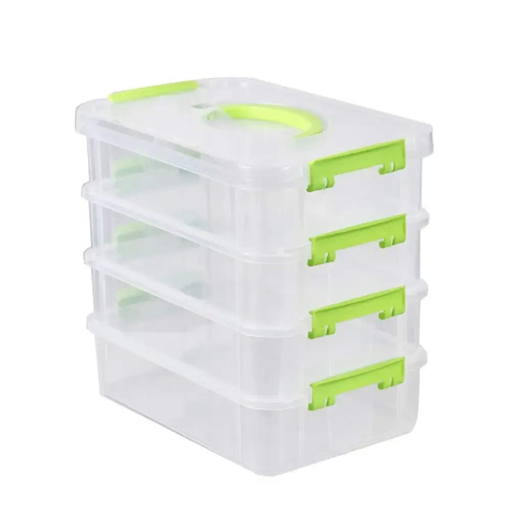 Organisateur extra large à 4 niveaux avec couvercle, boîte de rangement empilable en plastique transparent avec tiroirs et poignée 7