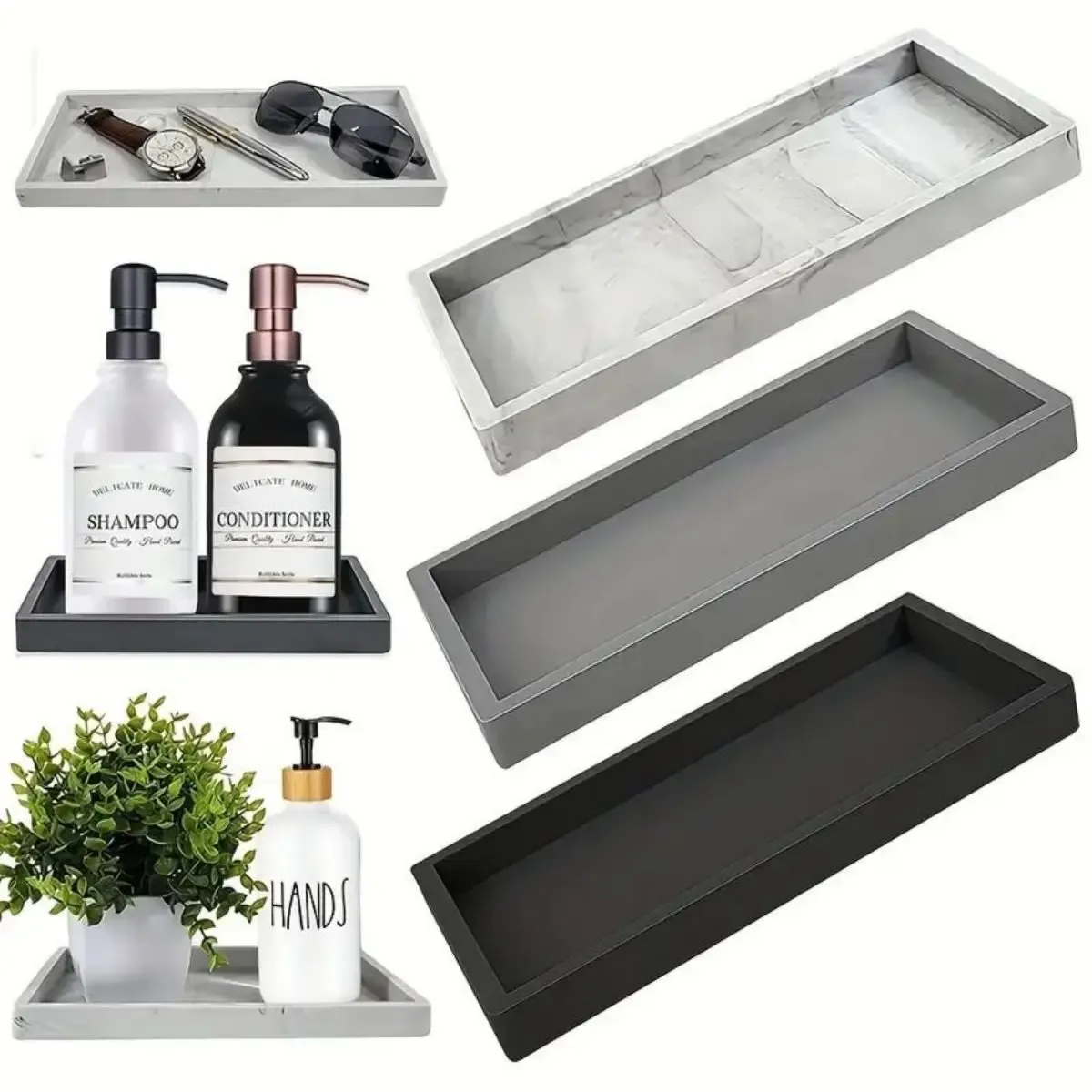 Plateau de rangement en silicone pour salle de bain, pour shampoing, désinfectant pour les mains et bijoux