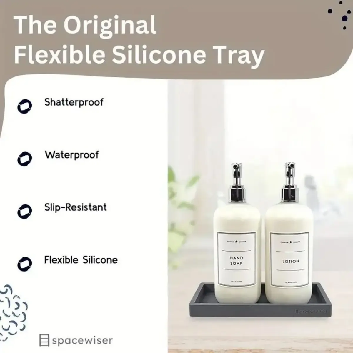 Plateau de rangement en silicone pour salle de bain, pour shampoing, désinfectant pour les mains et bijoux 4
