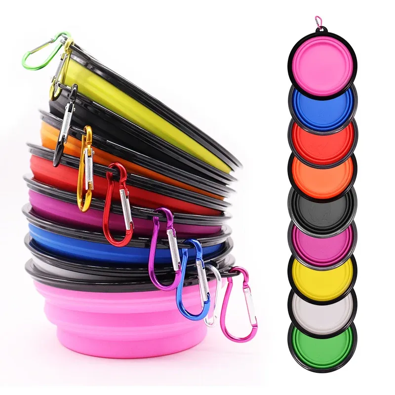 Bol pliable en silicone pour chien, pour la nourriture et l'eau, idéal pour le camping et les voyages, accessoire portable pour animaux de compagnie avec mousqueton 3
