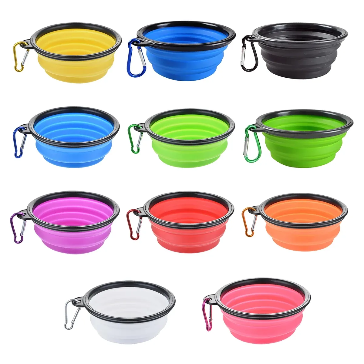 Bol pliable en silicone pour chien, pour la nourriture et l'eau, idéal pour le camping et les voyages, accessoire portable pour animaux de compagnie avec mousqueton 6