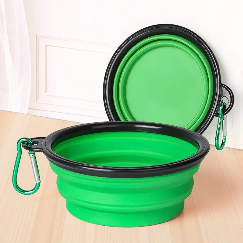 Bol pliable en silicone pour chien, pour la nourriture et l'eau, idéal pour le camping et les voyages, accessoire portable pour animaux de compagnie avec mousqueton 8