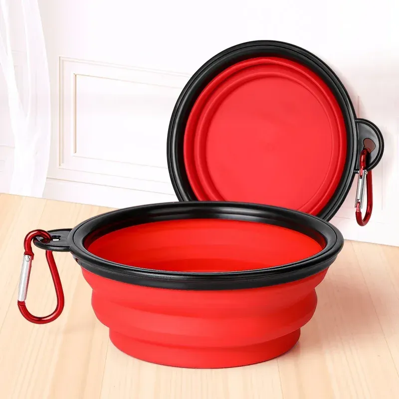 Bol pliable en silicone pour chien, pour la nourriture et l'eau, idéal pour le camping et les voyages, accessoire portable pour animaux de compagnie avec mousqueton 9
