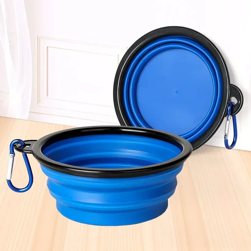 Bol pliable en silicone pour chien, pour la nourriture et l'eau, idéal pour le camping et les voyages, accessoire portable pour animaux de compagnie avec mousqueton 13