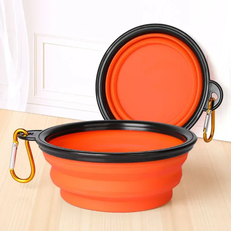 Bol pliable en silicone pour chien, pour la nourriture et l'eau, idéal pour le camping et les voyages, accessoire portable pour animaux de compagnie avec mousqueton 15