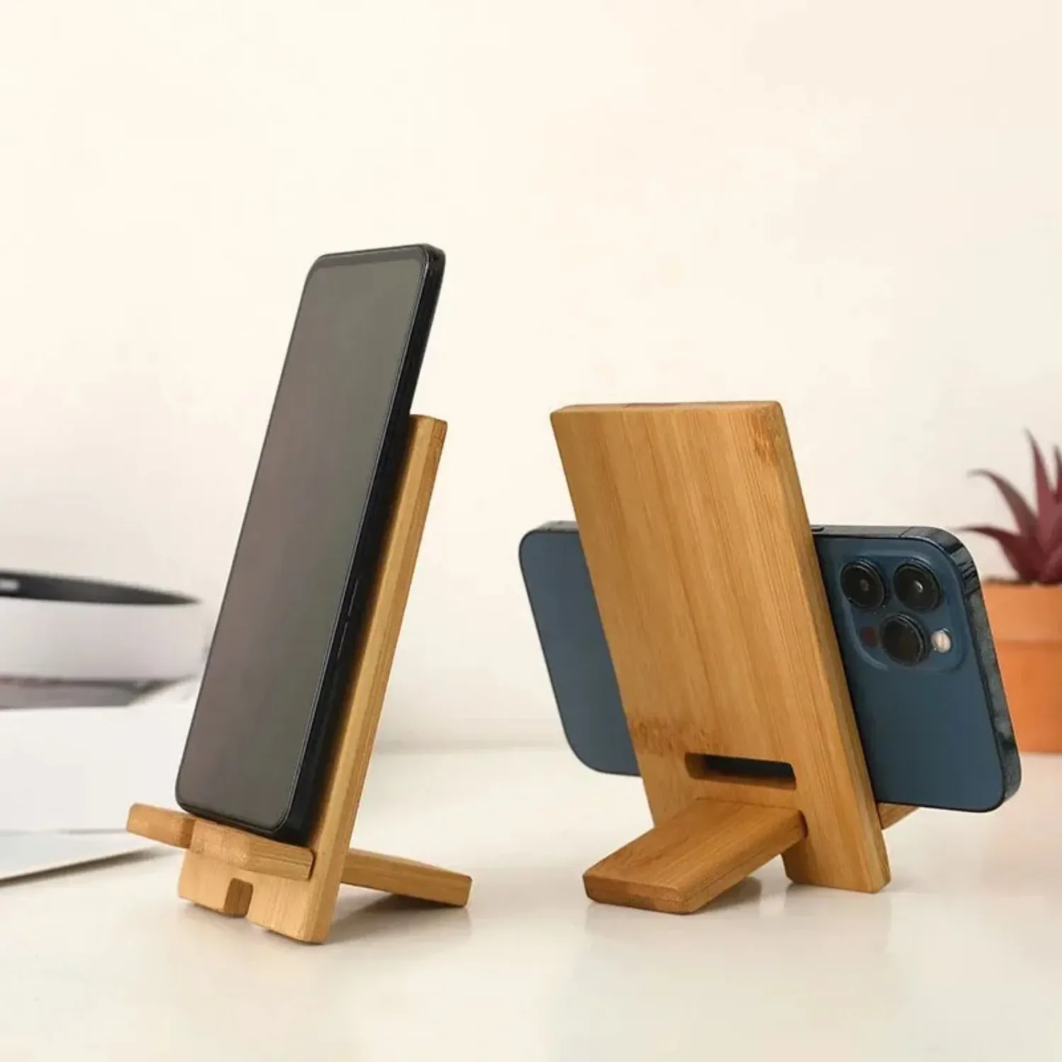 Support de téléphone en bambou pour bureau, support de charge en bois pour smartphone, support multifonction créatif