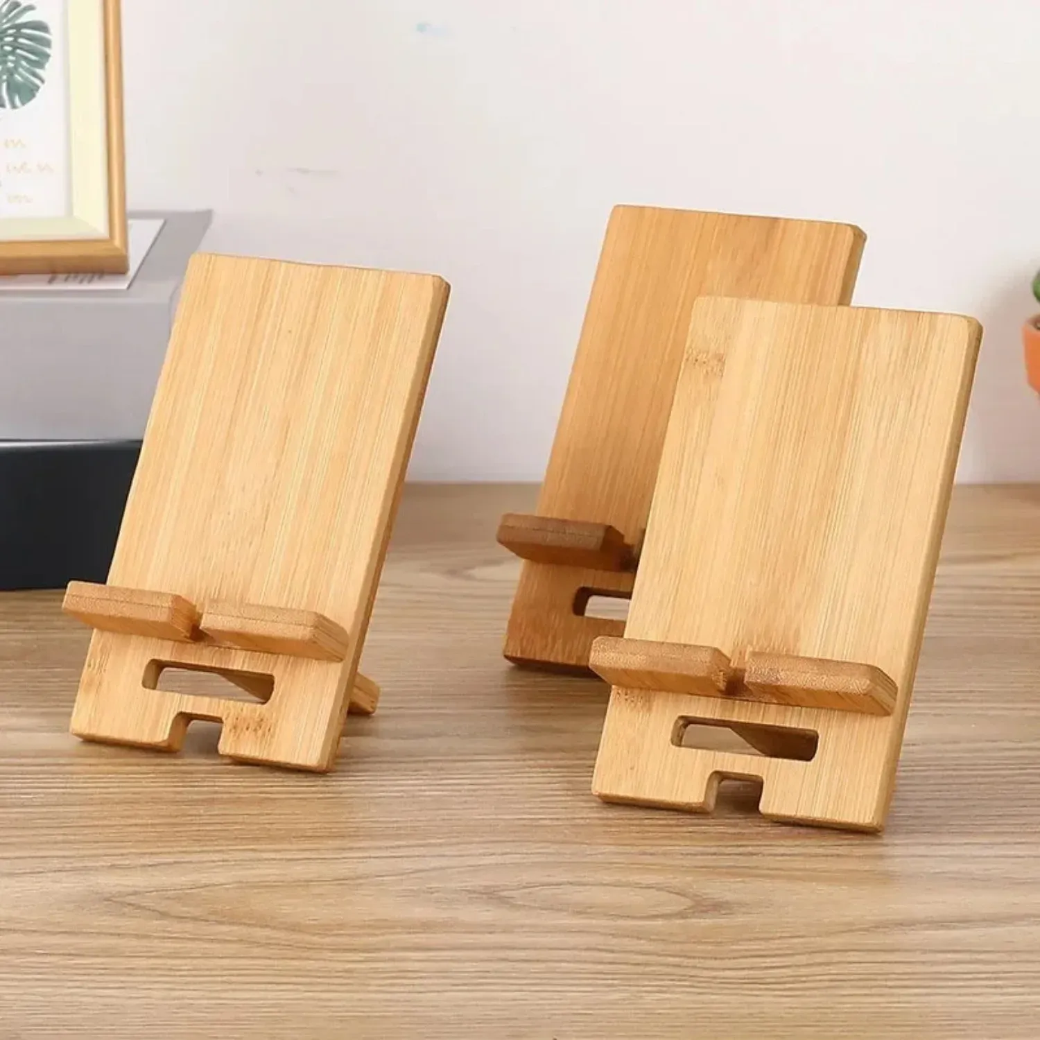 Support de téléphone en bambou pour bureau, support de charge en bois pour smartphone, support multifonction créatif 2