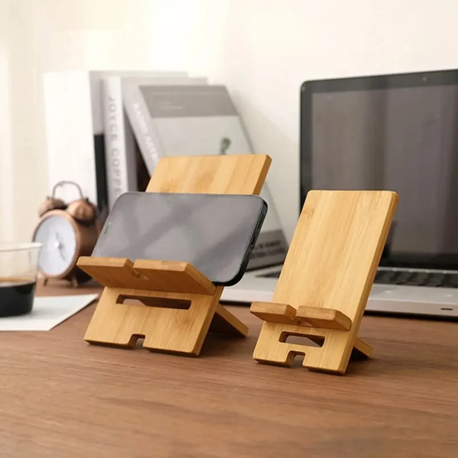 Support de téléphone en bambou pour bureau, support de charge en bois pour smartphone, support multifonction créatif 5