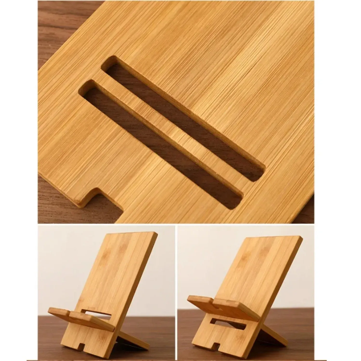 Support de téléphone en bambou pour bureau, support de charge en bois pour smartphone, support multifonction créatif 6