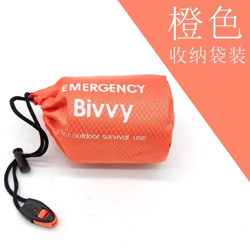 Sac de couchage d'urgence en Mylar, couverture de survie thermique et abri bivouac léger, imperméable et portable pour le camping et la randonnée 15