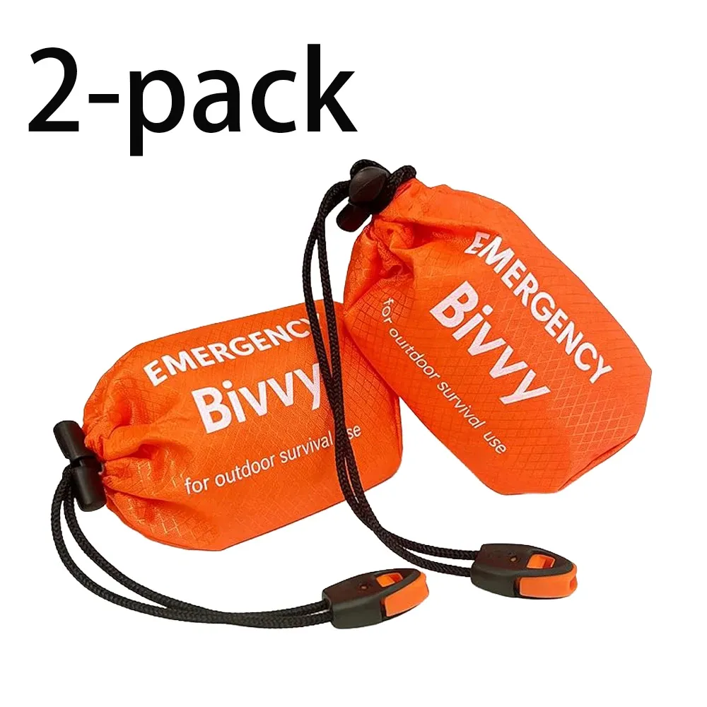 Sac de couchage d'urgence en Mylar, couverture de survie thermique et abri bivouac léger, imperméable et portable pour le camping et la randonnée 14