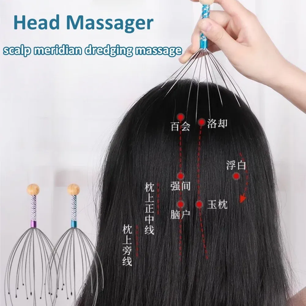 Masseur de tête en forme de pieuvre relaxant, grattoir pour cuir chevelu, soulage la tension et favorise la détente