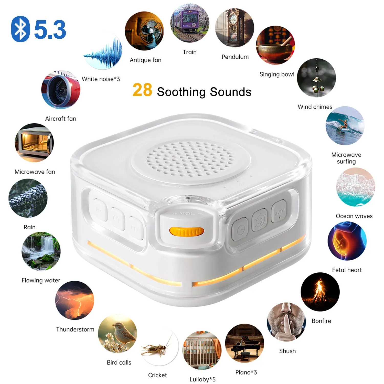 Machine à bruit blanc Bluetooth avec veilleuse, aide au sommeil pour bébés et adultes