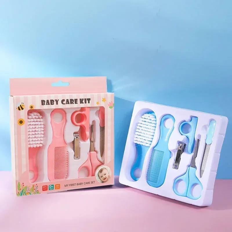Kit de soins pour bébé 6 pièces : peigne, brosse, coupe-ongles et ciseaux - Image 1