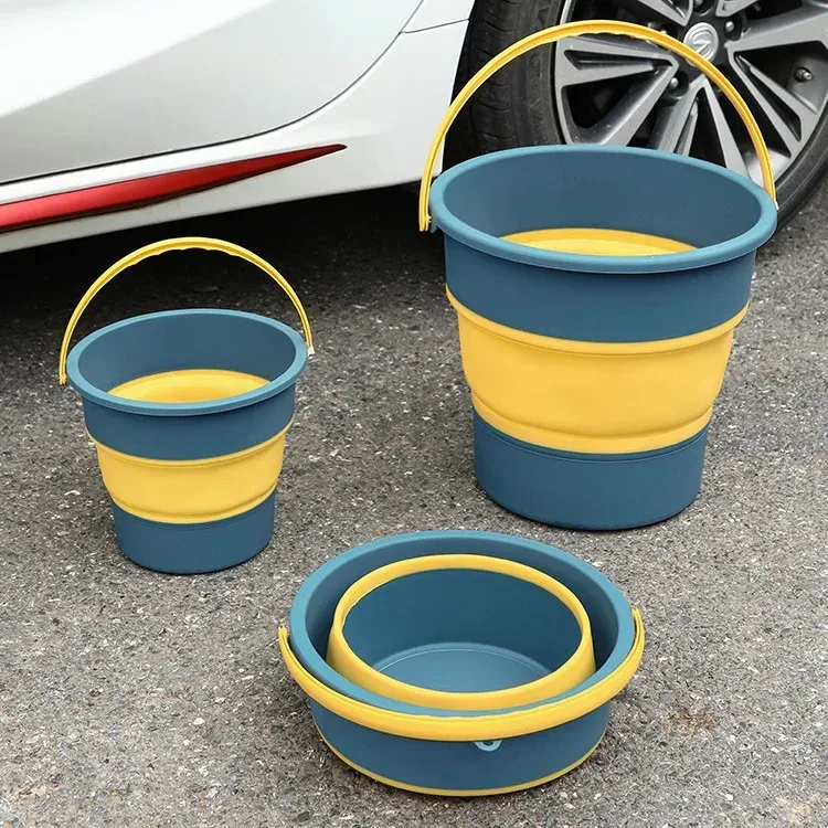 Seau pliable en silicone épais multifonctionnel pour lavage de voiture, pêche et camping, 5/10/17 L, E27 4