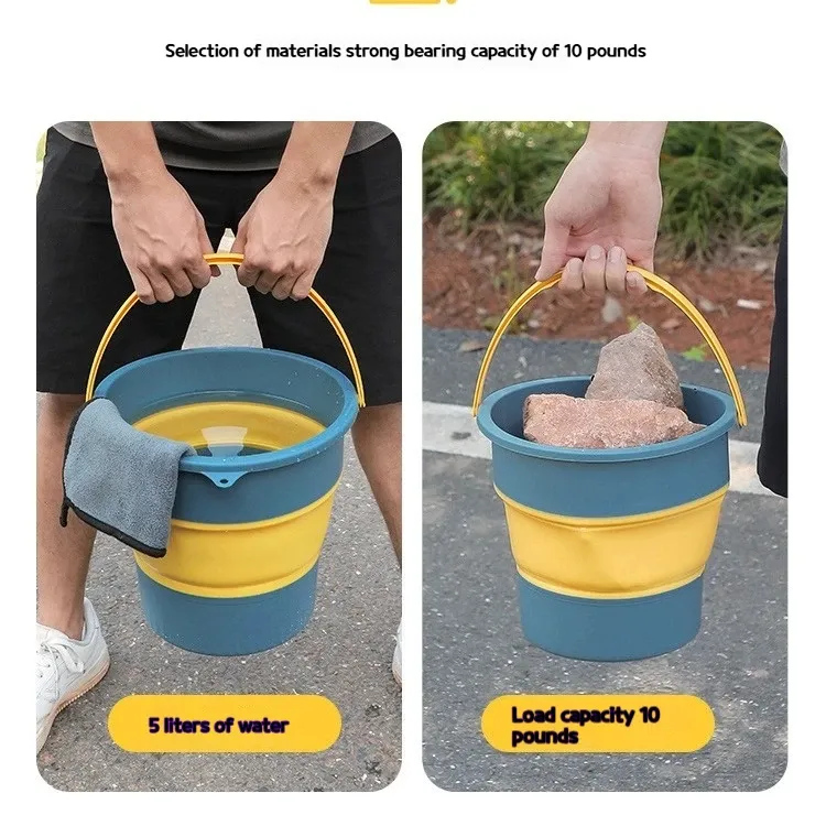 Seau pliable en silicone épais multifonctionnel pour lavage de voiture, pêche et camping, 5/10/17 L, E27 6