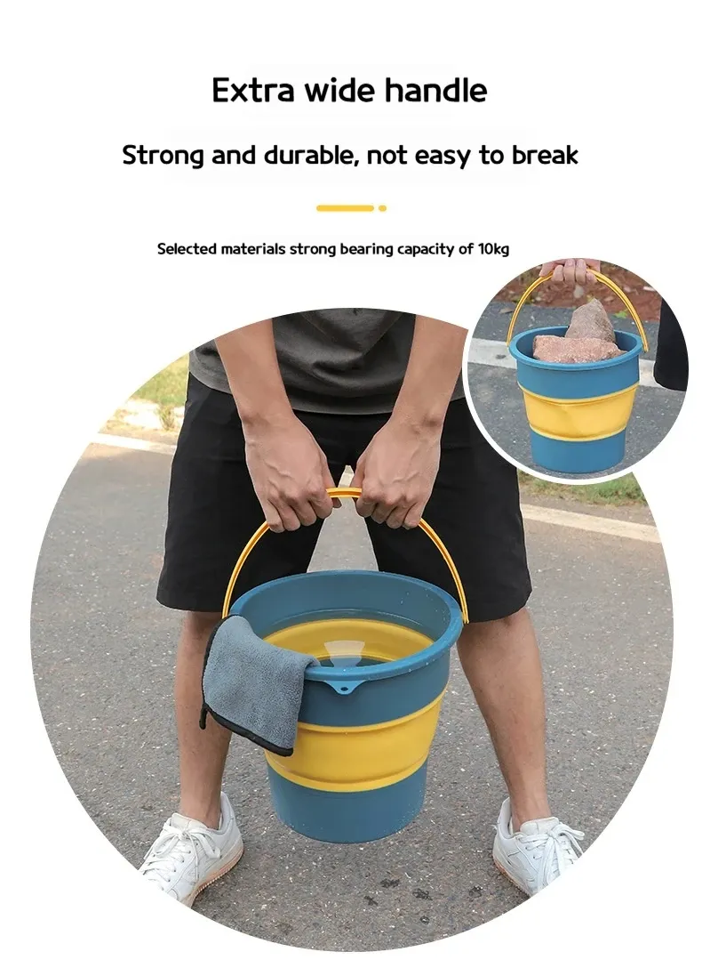 Seau pliant en silicone, rangement