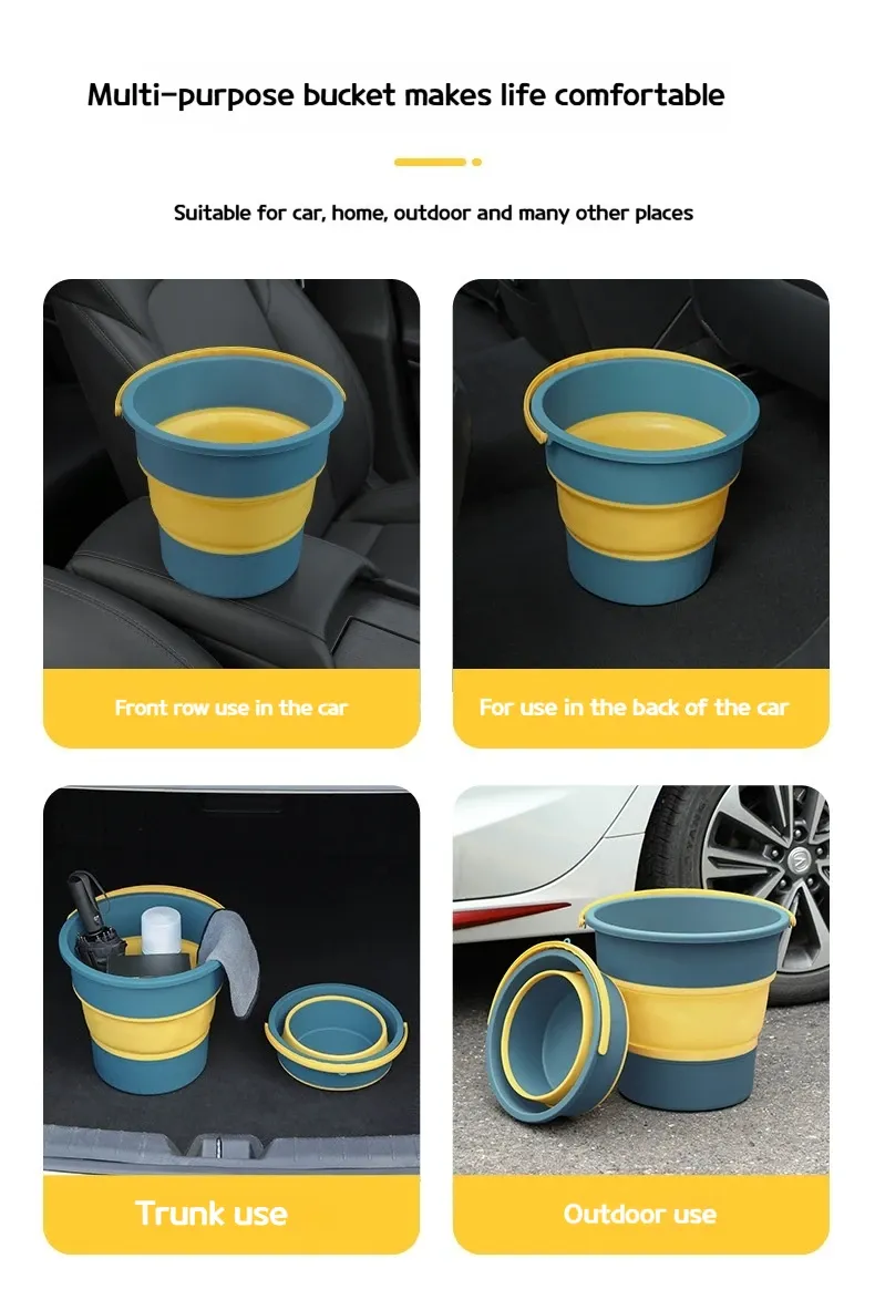 Seau pliant en silicone, design compact