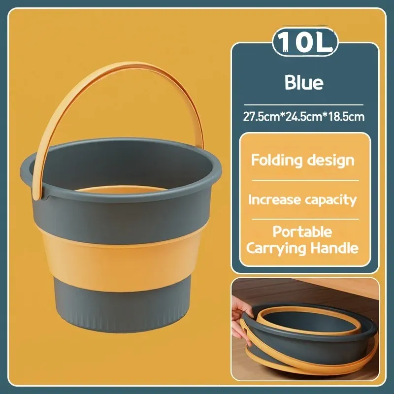 Seau pliable en silicone épais multifonctionnel pour lavage de voiture, pêche et camping, 5/10/17 L, E27 16