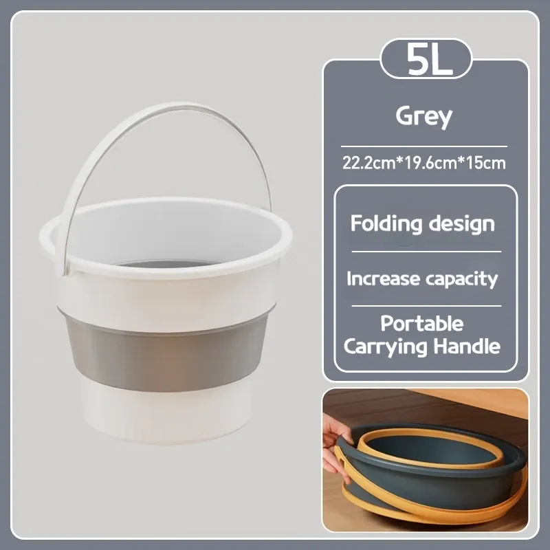 Seau pliable en silicone épais multifonctionnel pour lavage de voiture, pêche et camping, 5/10/17 L, E27 14