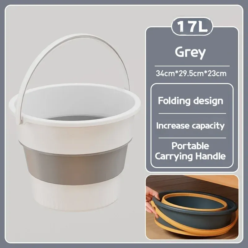 Seau pliable en silicone épais multifonctionnel pour lavage de voiture, pêche et camping, 5/10/17 L, E27 12