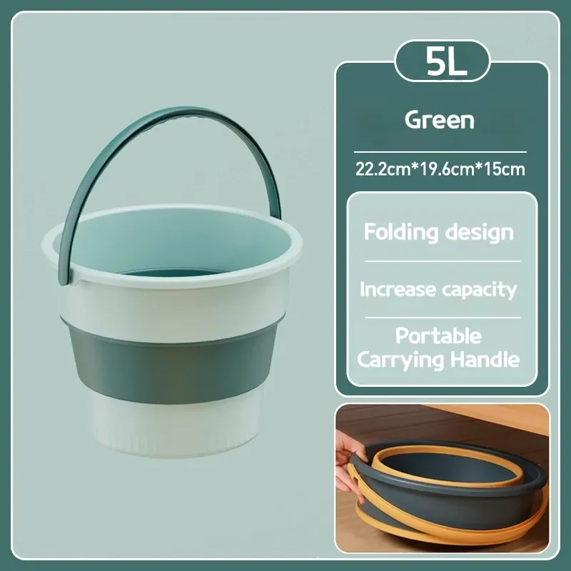 Seau pliable en silicone épais multifonctionnel pour lavage de voiture, pêche et camping, 5/10/17 L, E27 9