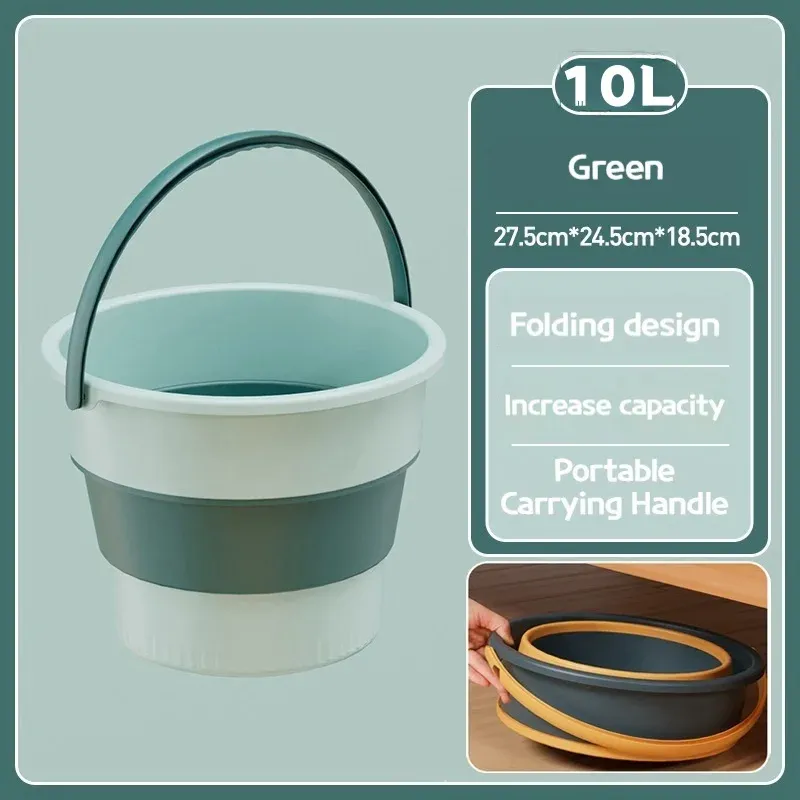 Seau pliable en silicone épais multifonctionnel pour lavage de voiture, pêche et camping, 5/10/17 L, E27 10