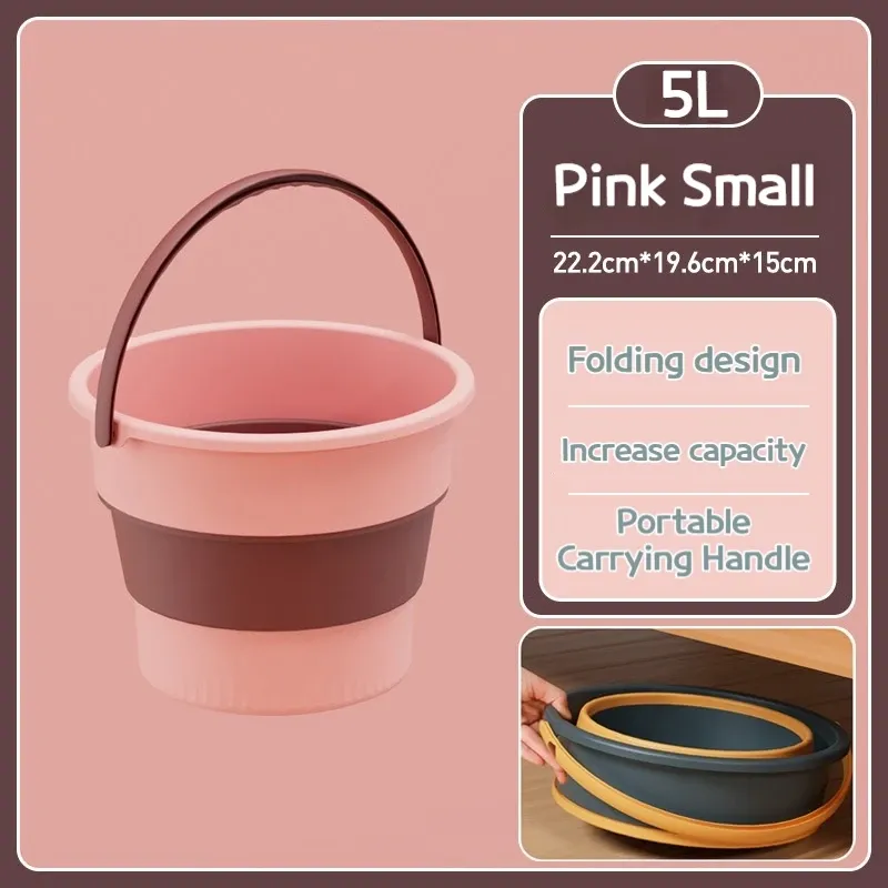 Seau pliable en silicone épais multifonctionnel pour lavage de voiture, pêche et camping, 5/10/17 L, E27 8