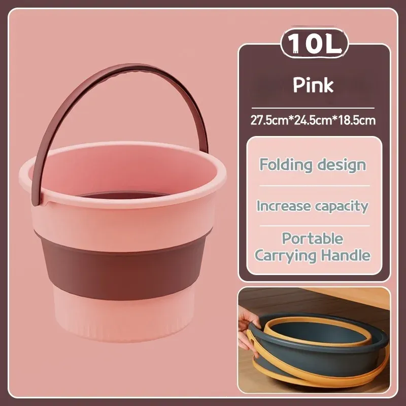 Seau pliable en silicone épais multifonctionnel pour lavage de voiture, pêche et camping, 5/10/17 L, E27 17