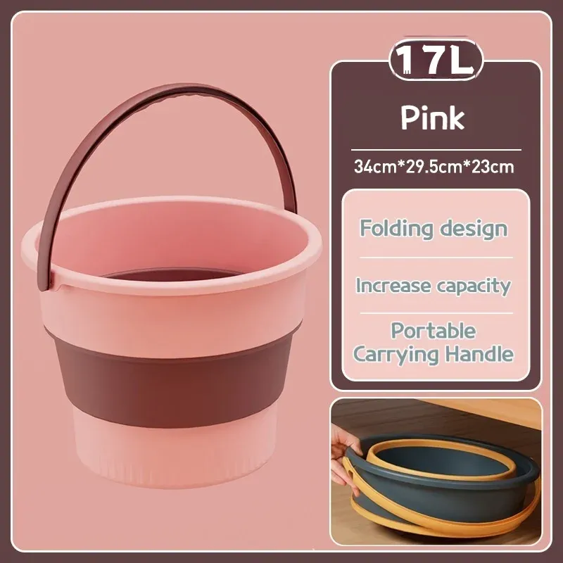 Seau pliable en silicone épais multifonctionnel pour lavage de voiture, pêche et camping, 5/10/17 L, E27 18