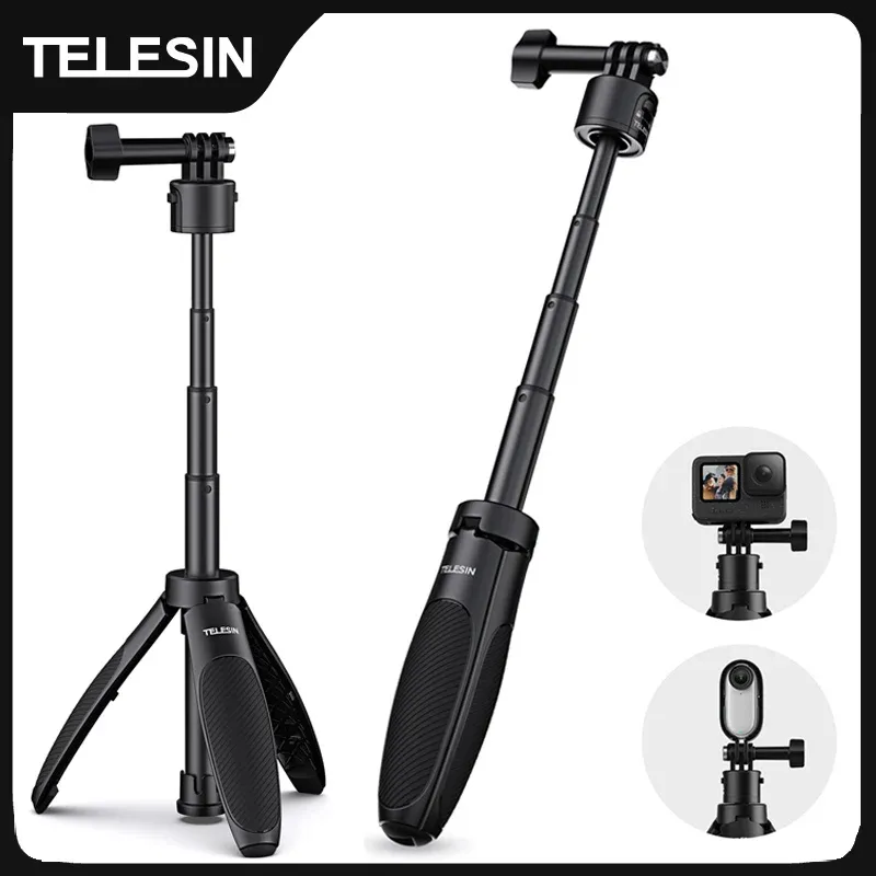 Perche selfie mini trépied TELESIN à dégagement rapide, longueur réglable, compatible GoPro, Insta360, DJI Osmo et caméras d'action - Image 1