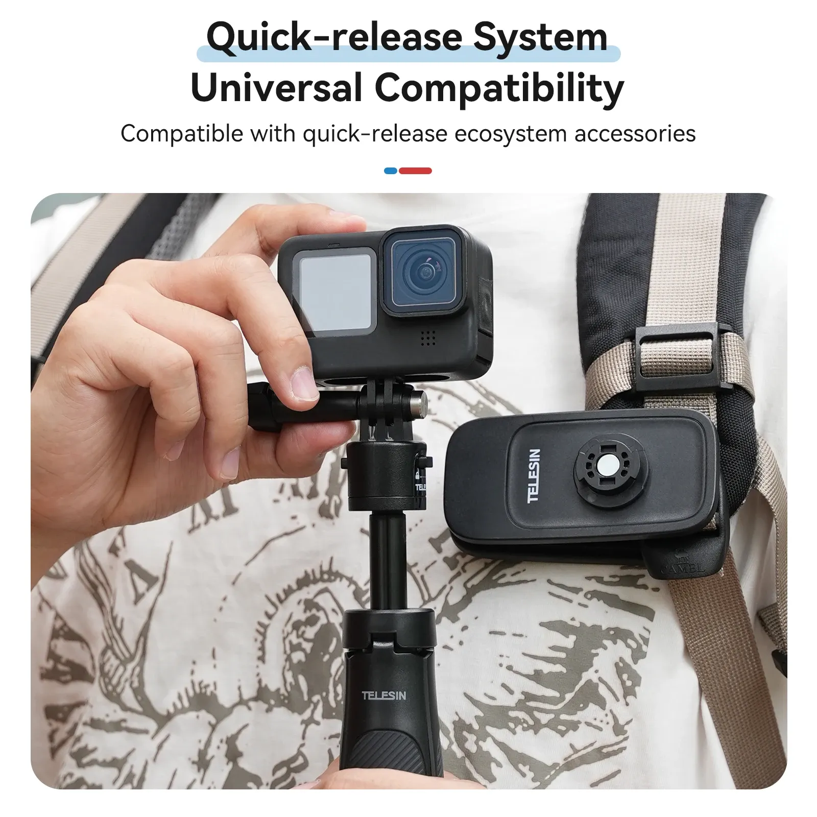 Perche selfie mini trépied TELESIN à dégagement rapide, longueur réglable, compatible GoPro, Insta360, DJI Osmo et caméras d'action 4