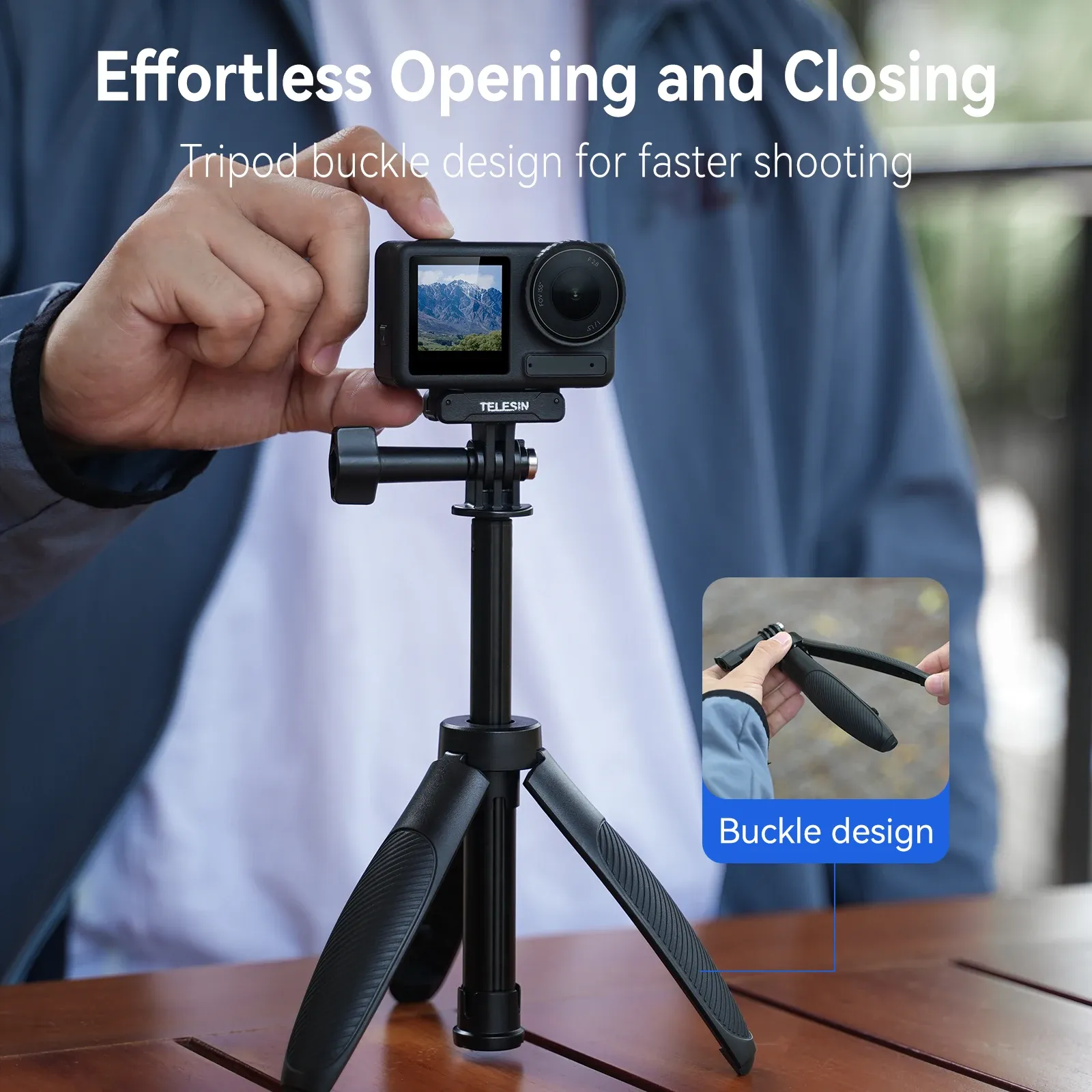 Perche selfie mini trépied TELESIN à dégagement rapide, longueur réglable, compatible GoPro, Insta360, DJI Osmo et caméras d'action 5