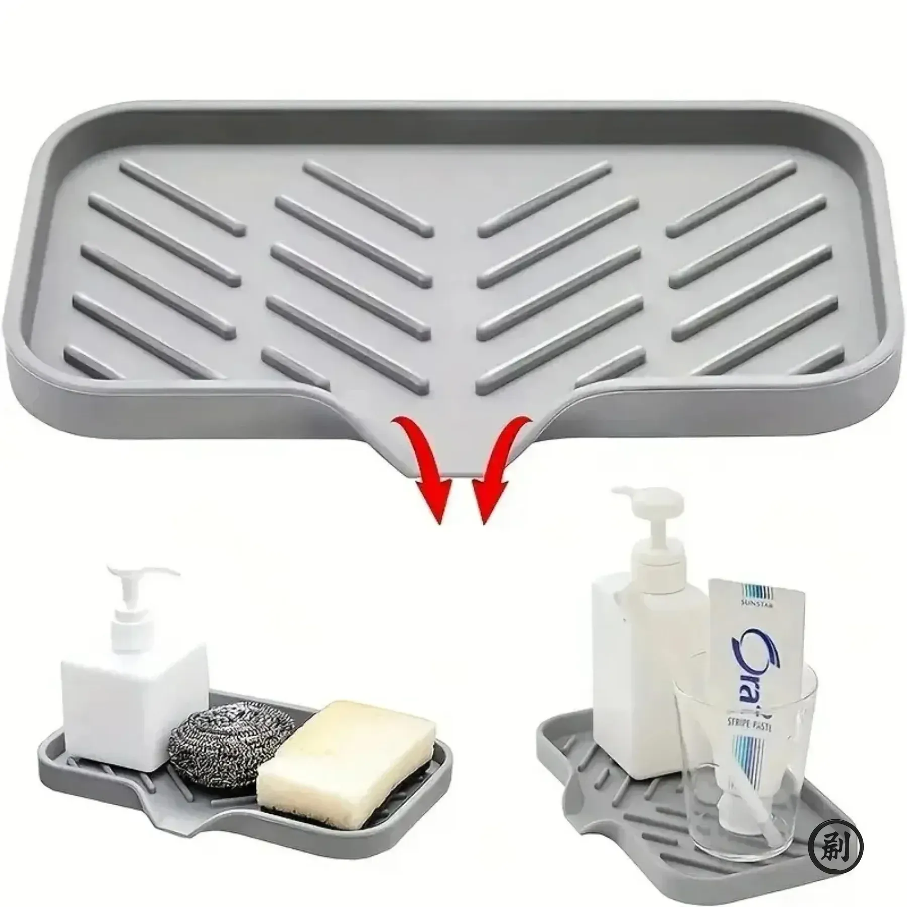 Support de rangement en silicone pour évier avec égouttoir, porte-savon et porte-éponge, pour brosse à récurer et accessoires de cuisine 4