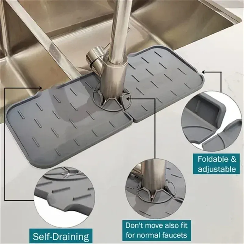 Tapis absorbant en silicone pour robinet, égouttoir anti-éclaboussures pour évier, tapis de protection pour comptoir et tapis de drainage pour salle de bain 2