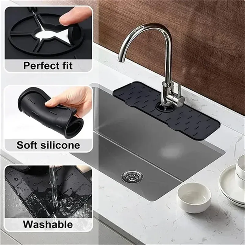 Tapis absorbant en silicone pour robinet, égouttoir anti-éclaboussures pour évier, tapis de protection pour comptoir et tapis de drainage pour salle de bain 4