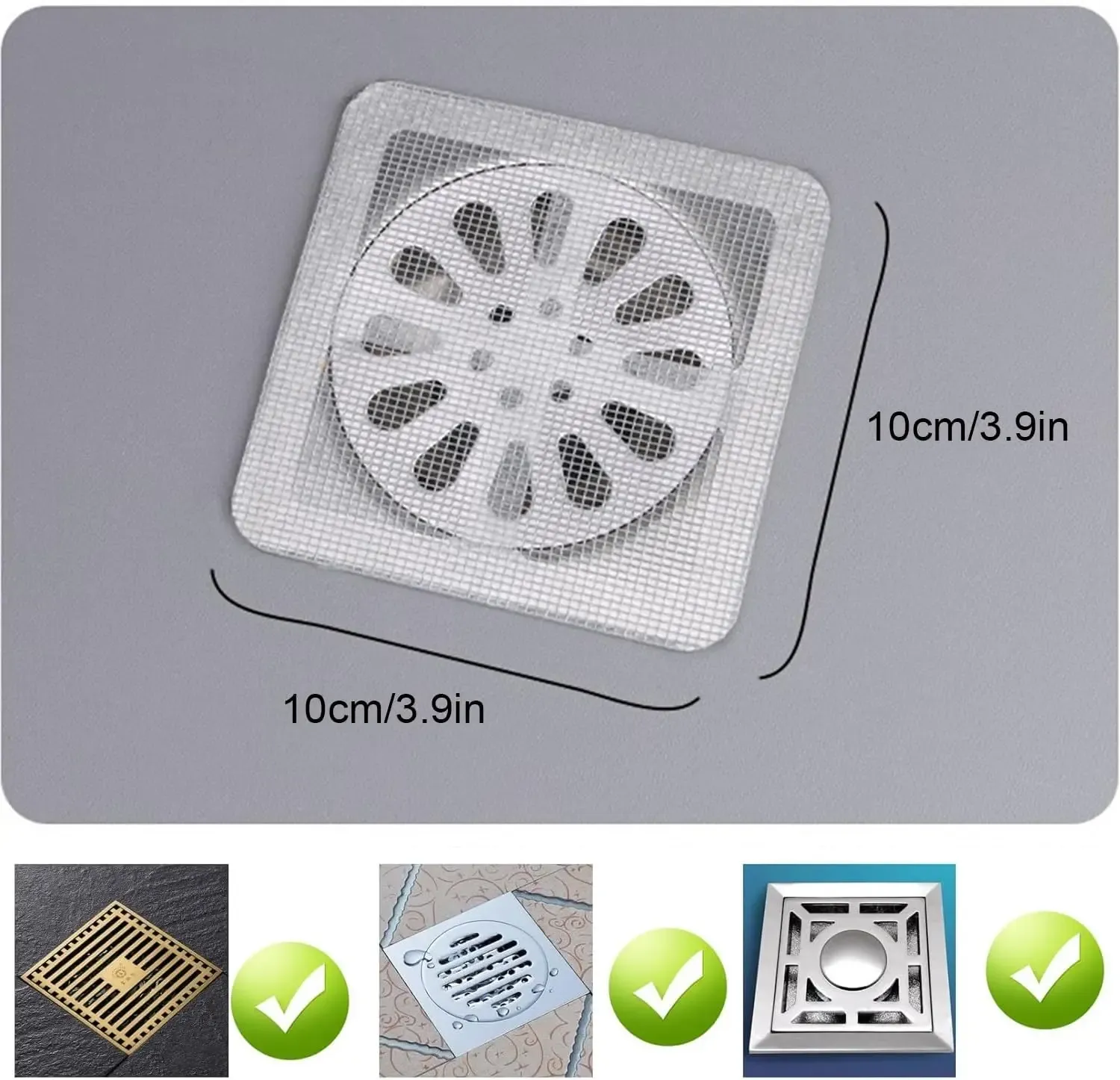 Lot de 10, 30, 50 ou 100 filtres jetables à cheveux pour douche, à coller sur le sol, pour salle de bain, baignoire, évier et cuisine 2