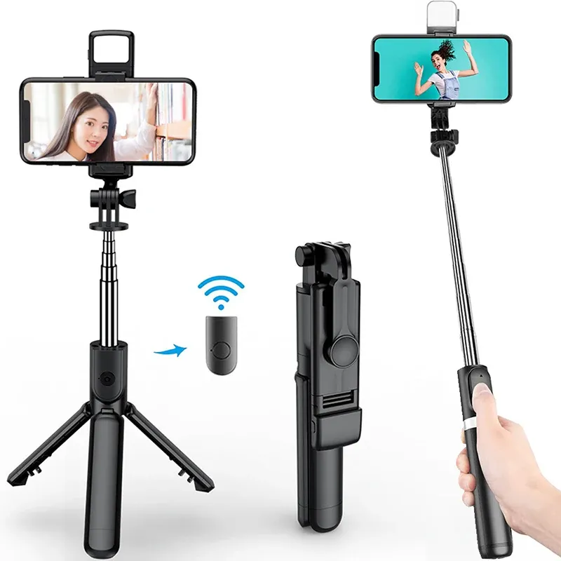 Bâton perche à selfie Bluetooth rétractable et multifonctionnel avec trépied miniature et télécommande sans fil
