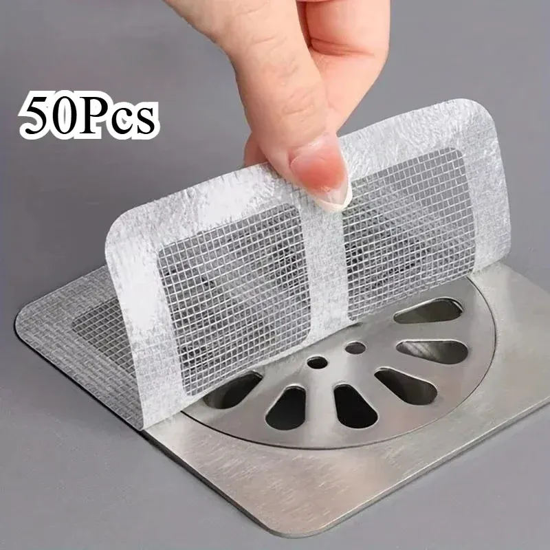 Filtre de crépine pour douche jetable, lot de 50 pièces, capteur de cheveux en maille pour évier et drain de sol de salle de bain - Image 1