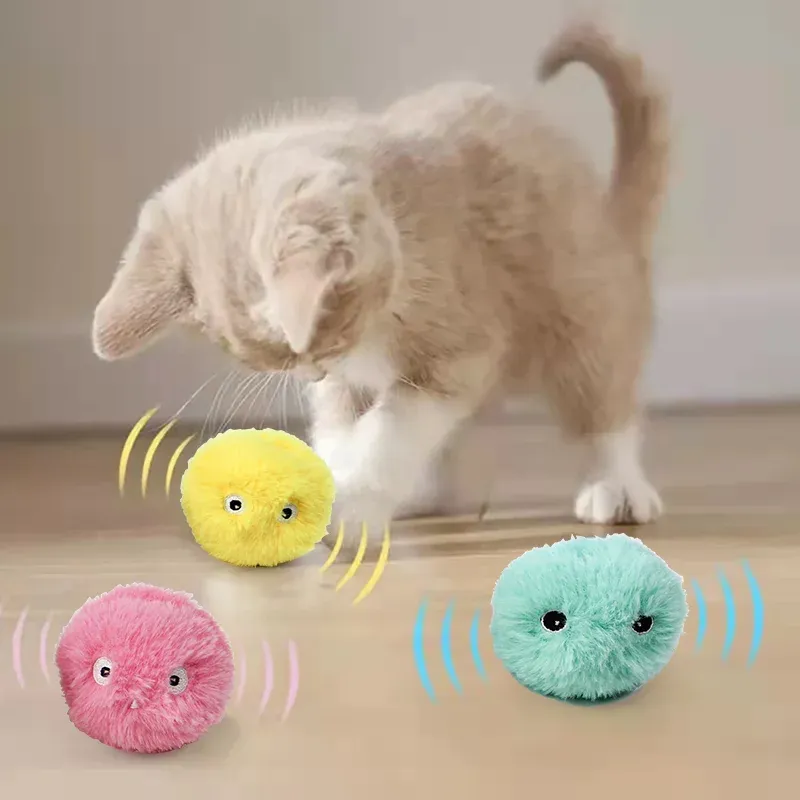 Balle interactive électrique en peluche pour chat avec herbe à chat