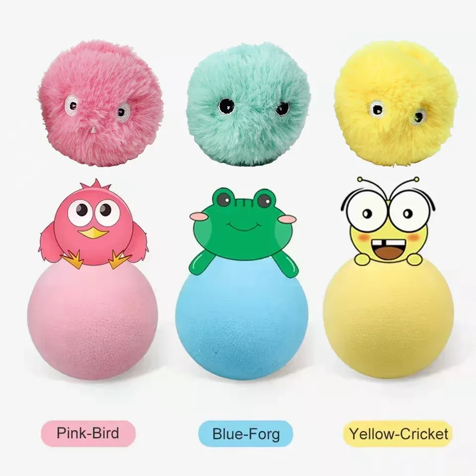 Balle interactive électrique en peluche pour chat avec herbe à chat 2