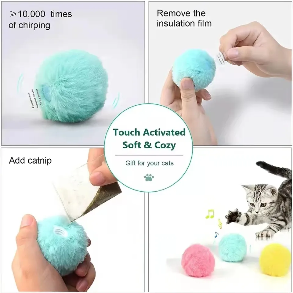 Balle interactive électrique en peluche pour chat avec herbe à chat 5