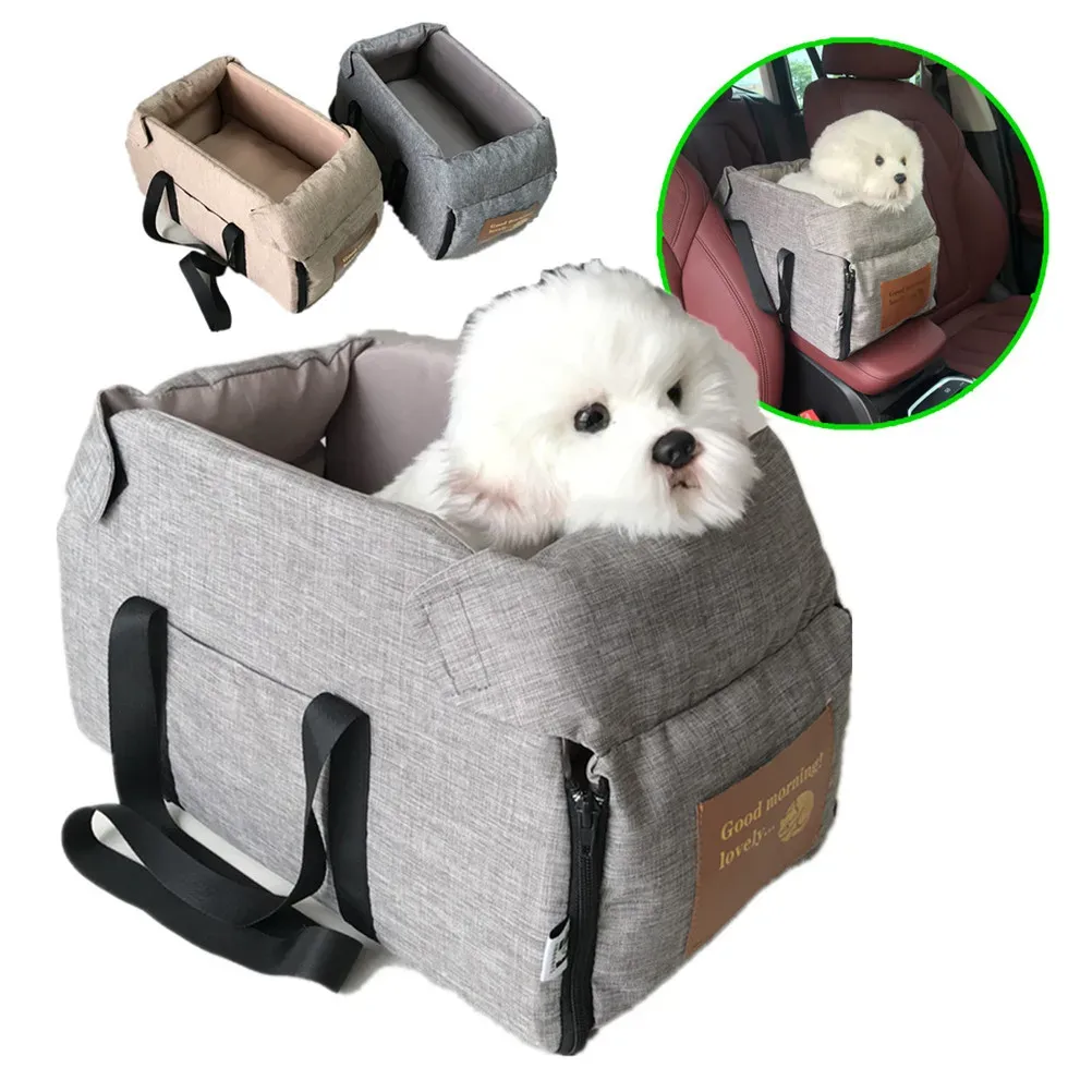 Siège rehausseur de voiture pour chien et chat avec support portable, siège d'appoint pour petits chiens et chats, accoudoir central avec attache de sécurité - Image 1