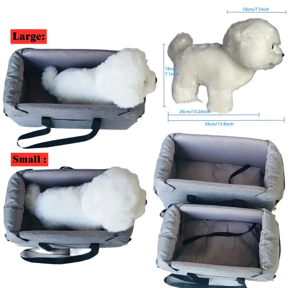Siège rehausseur de voiture pour chien et chat avec support portable, siège d'appoint pour petits chiens et chats, accoudoir central avec attache de sécurité 5