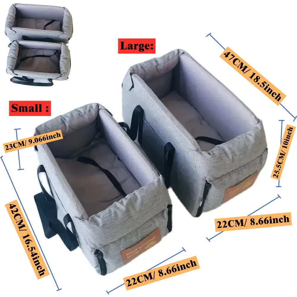 Siège rehausseur de voiture pour chien et chat avec support portable, siège d'appoint pour petits chiens et chats, accoudoir central avec attache de sécurité 6