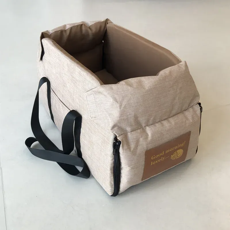 Siège rehausseur de voiture pour chien et chat avec support portable, siège d'appoint pour petits chiens et chats, accoudoir central avec attache de sécurité 9