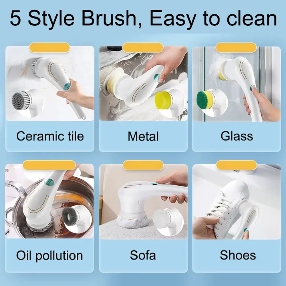 Brosse de nettoyage électrique sans fil 5 en 1 pour salle de bains, fenêtres, cuisine et automobile 4